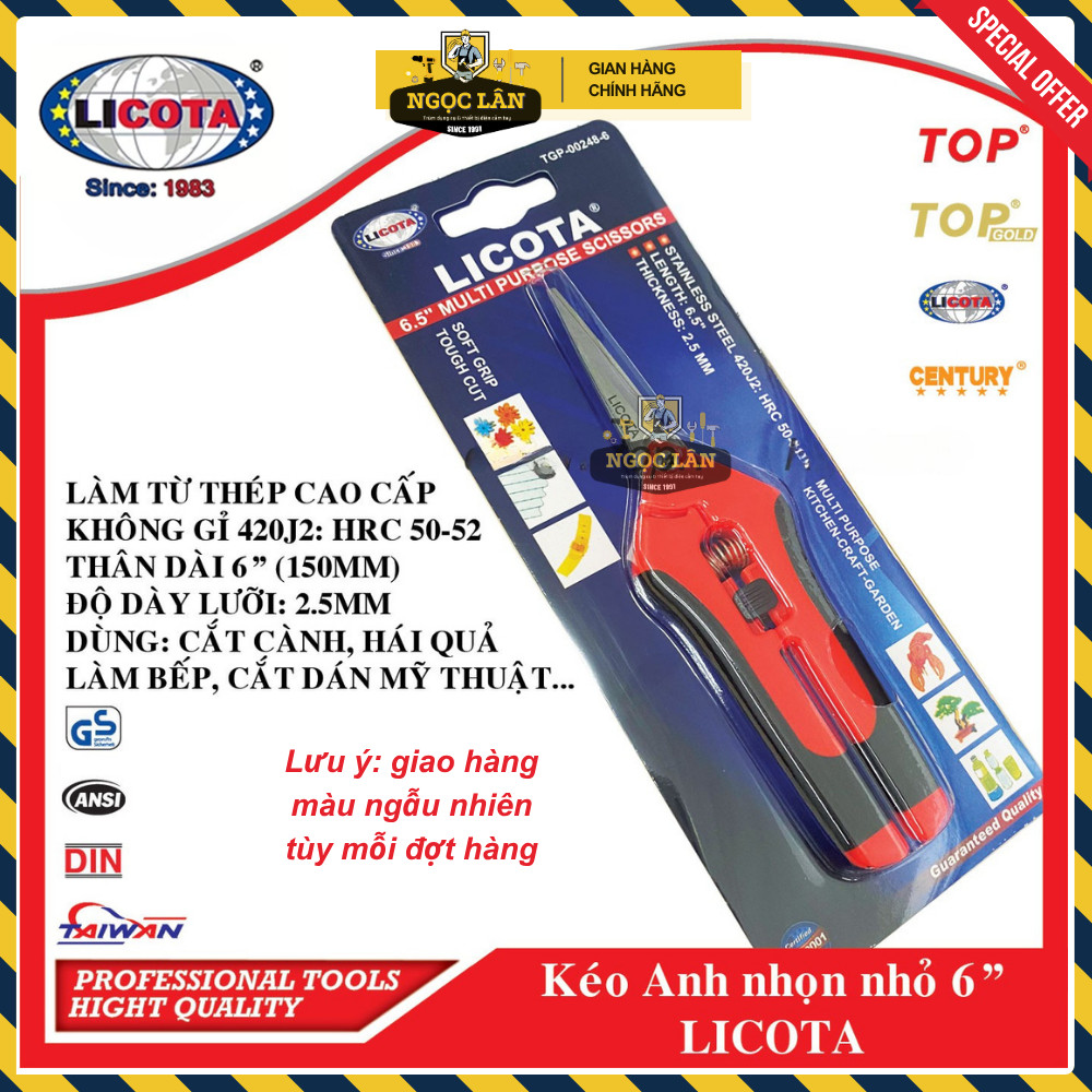 [Chính hãng] Kéo cắt cành Licota 6.5" 150mm kiểu Anh hàng Đài Loan cao cấp (giao màu ngẫu nhiên)