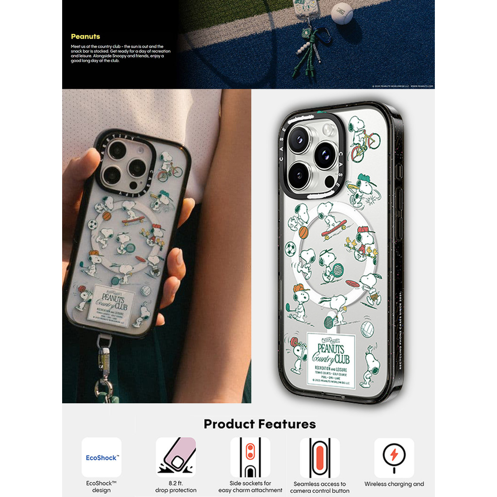 CASECASE X Snoopy Sports & Recreat Black Edge Clear Hard Từ Hút Tác Động Dành Cho Apple IPhone 12 13 14 15 16 Pro Max Plus Có Hộp
