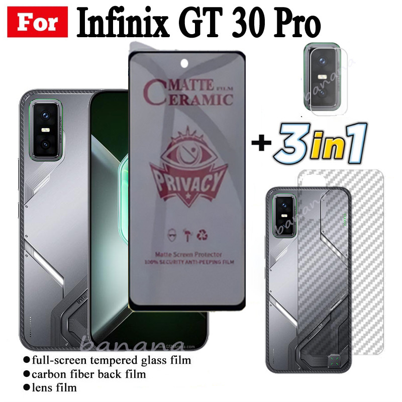 3 TRONG 1 Infinix GT 30 Pro Phim gốm chống gián điệp riêng tư cho Infinix GT 30Pro GT 20 Pro Ống kính máy ảnh Kính bảo vệ màn hình và phim mặt sau