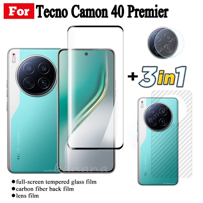 Kính cường lực 3 trong 1 Tecno Camon 40 Premier cho Tecno Camon 40 Pro Bảo vệ màn hình Ống kính máy ảnh Kính cường lực Full Cover Phim