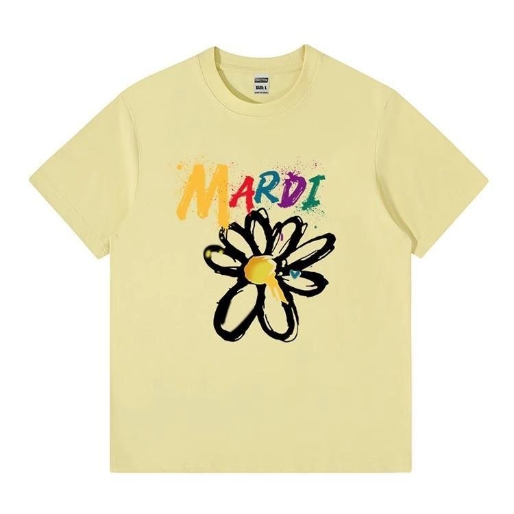 Mardi Moment Mùa Hè Graffiti Daisy 2025 Cotton Nguyên Chất Áo Thun Nữ Tay Ngắn Cặp Đôi Nam Nữ Cao Cấp