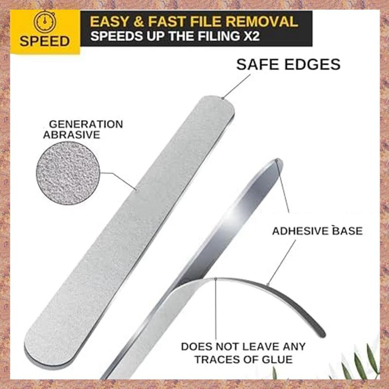 Tập tin móng tay Bảng Emery có thể thay thế, cho Salon, 50 Cái + 1 Bộ bảng kim loại Có thể tái sử dụng Peel and Stick Nail Files (R F C V)