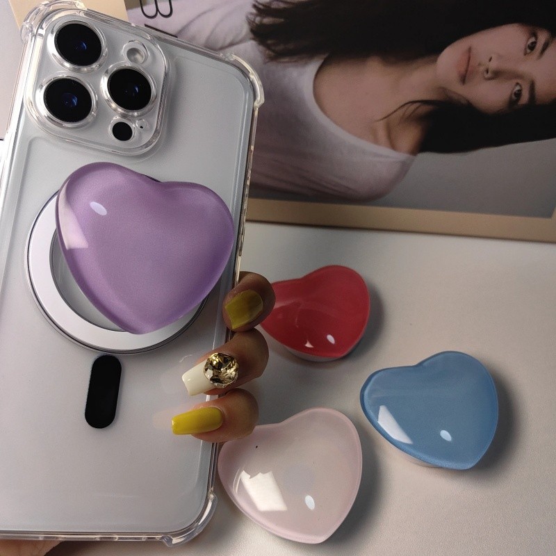 Hàn Quốc Dễ Thương Màu Trơn Trái Tim Tình Yêu Cho Magnetic Socket Điện Thoại Từ Griptok Grip Tok Đứng Cho IPhone 16 Vỏ Sạc Không Dây Giá Đỡ