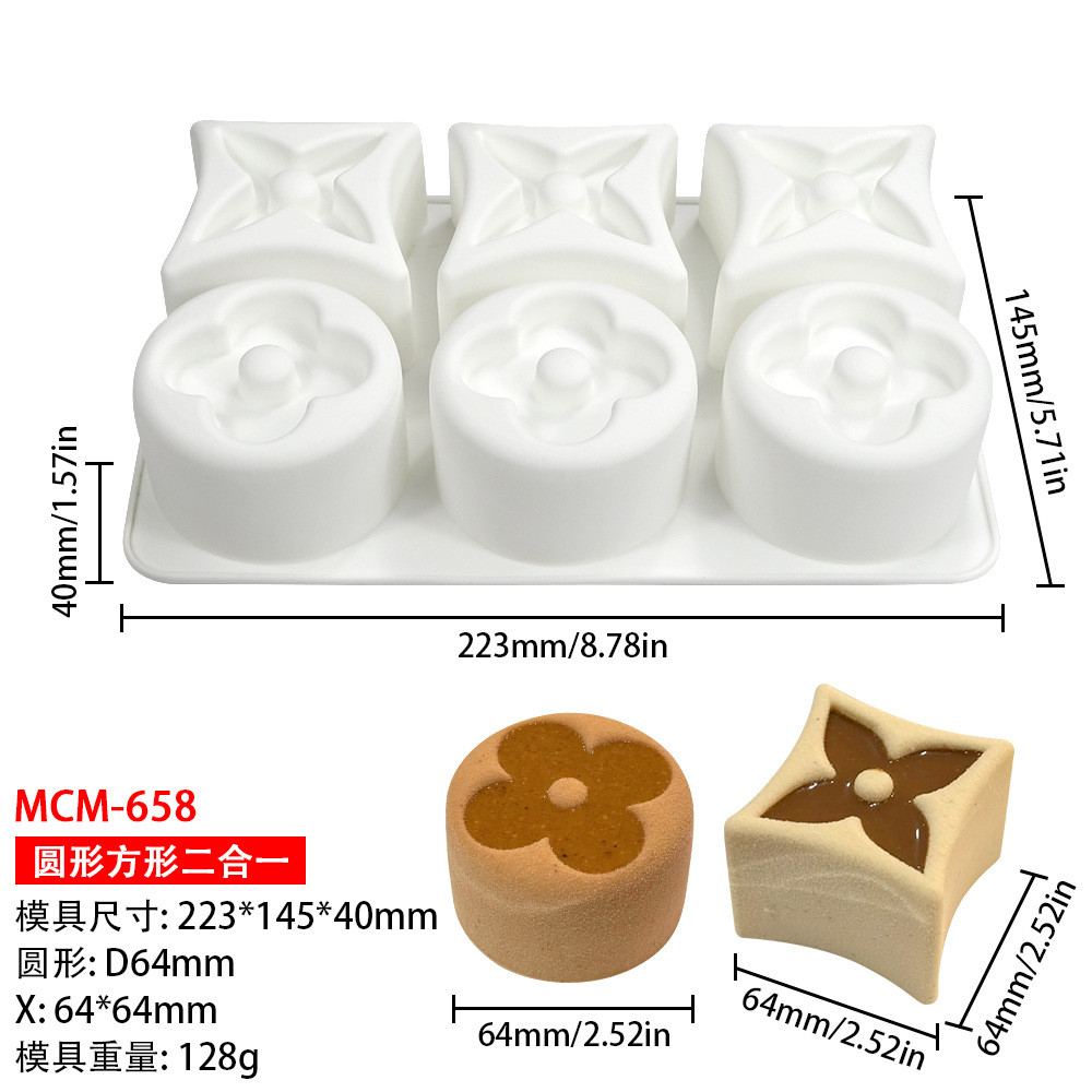 Khuôn bánh 6 khoang hình hoa 4 chân, làm cupcake/mousse/pudding/fondant/sô cô la/DIY