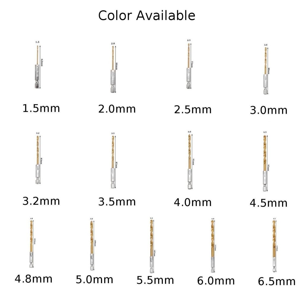 ✅1 Mũi khoan phủ titan bằng thép tốc độ cao HSS 1 / 4 Chuôi lục giác 1,5mm-6,5mm