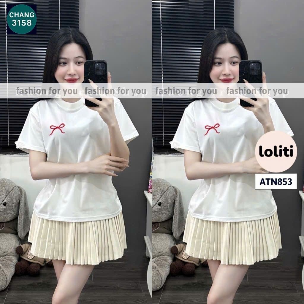 Áo phông form rộng tay lỡ chất vải cotton- nơ an pha in ngực-chang3158