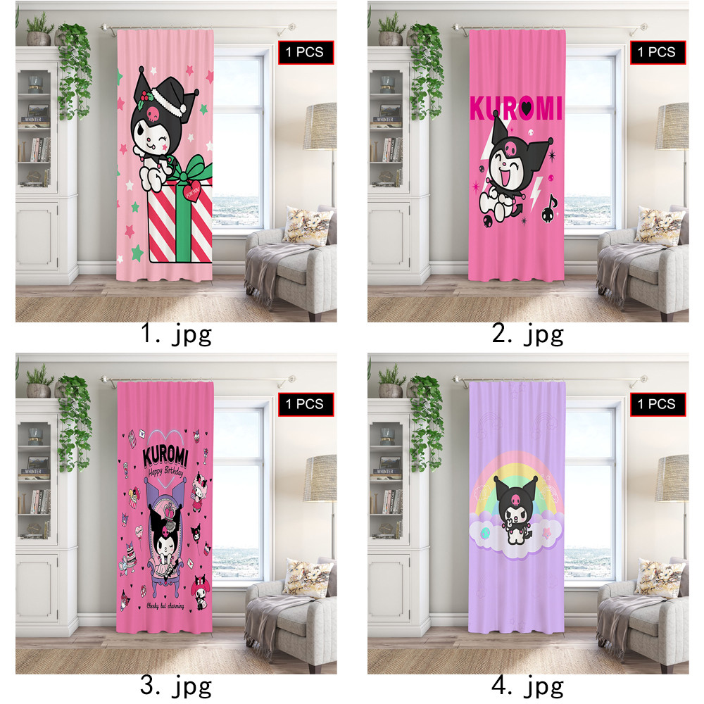 Rèm Kuromi Hoạt Hình, Thích Hợp Cho Phòng Khách, Phòng Ngủ, Máy Có Thể Giặt Màn Polyester 1PC