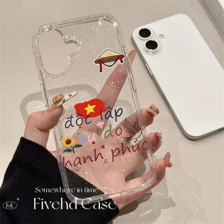 Ốp điện thoại lấp lánh trong suốt cờ Việt Nam cho iPhone 11 16 16E 15 14 13 12 Pro Xs Max XR X 7 8 Plus SE Ốp điện thoại TPU mềm Ốp lưng bảo vệ chống rơi