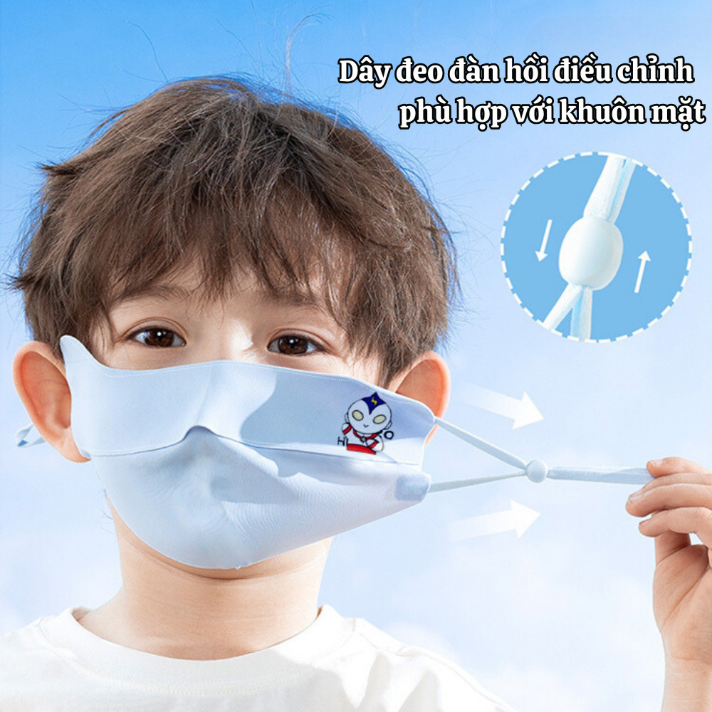 Khẩu trang chống nắng cho bé thiết kế 2 lớp chống tia UV vải lụa băng mát lạnh mềm mại thoáng khí