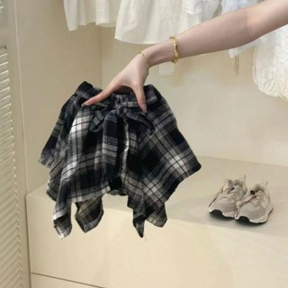 Bộ váy vest mùa hè mới cho bé gái, chân váy kẻ caro không đều, trang phục trẻ em, bộ hai mảnh cho bé
