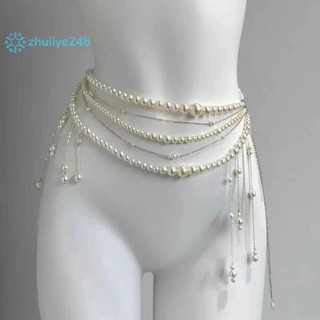 < zhuliye246 > Dây đeo thắt lưng hoa nhiều lớp thời trang Vòng eo ngọc trai cổ điển dành cho nữ Dây chuyền cơ thể bé gái Phụ kiện quần áo Quà tặng