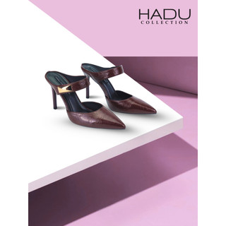 Guốc Sục 10P JOYCELYN Cao Gót Mũi Nhọn HADU GGD175 Da PU Vân Cao Cấp Đế TPR Chống Trượt BH 12T