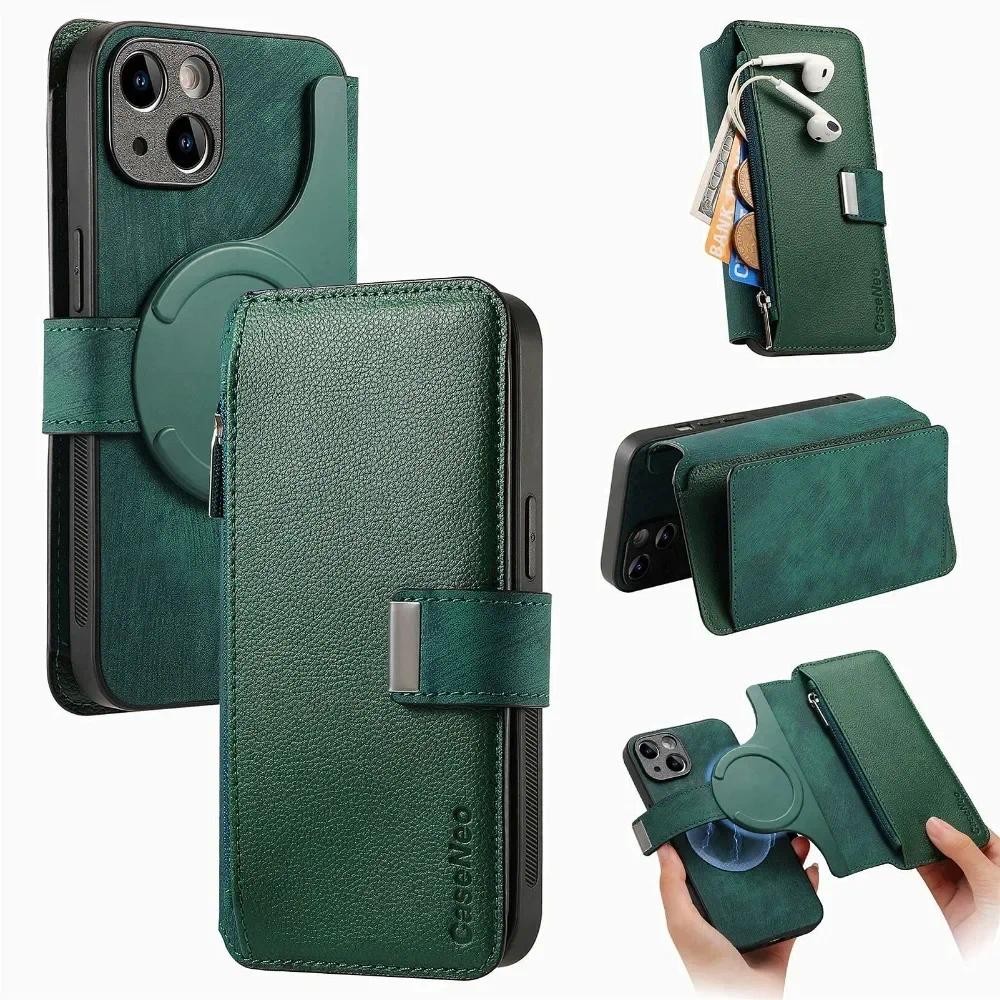 2 Trong 1 Có Thể Tháo Rời Dây Kéo Thẻ Solt Ví Điện Thoại Dành Cho iPhone 17 16 15 14 Plus 13 12 11 Pro XS Max XR 7 8 Plus Bao Da
