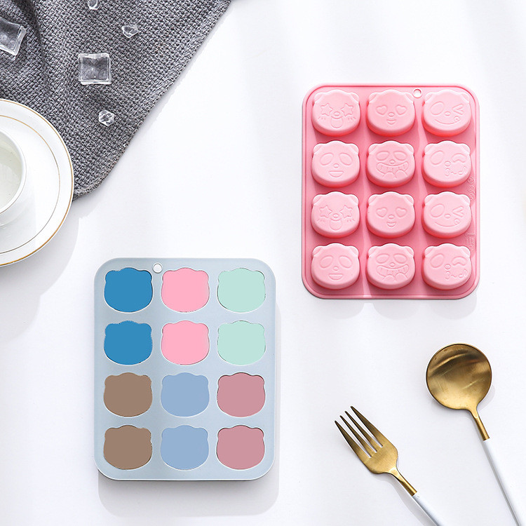 12 Khoang Biểu Hiện Khác Nhau Gấu Trúc Khuôn Silicon Hoạt Hình Mousse Món Tráng Miệng Khuôn Bánh Nhựa Khay Đá Thạch Khuôn Socola DIY Khuôn Nướng Bánh