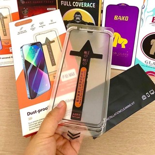 Kính Cường Lực iPhone Khung Tự Dán Chống Nhìn Trộm, Tự Hút Bụi, Bảo Vệ Màng Loa Cho X/XS/11/12/13/14/15/16/17/Pro/Max