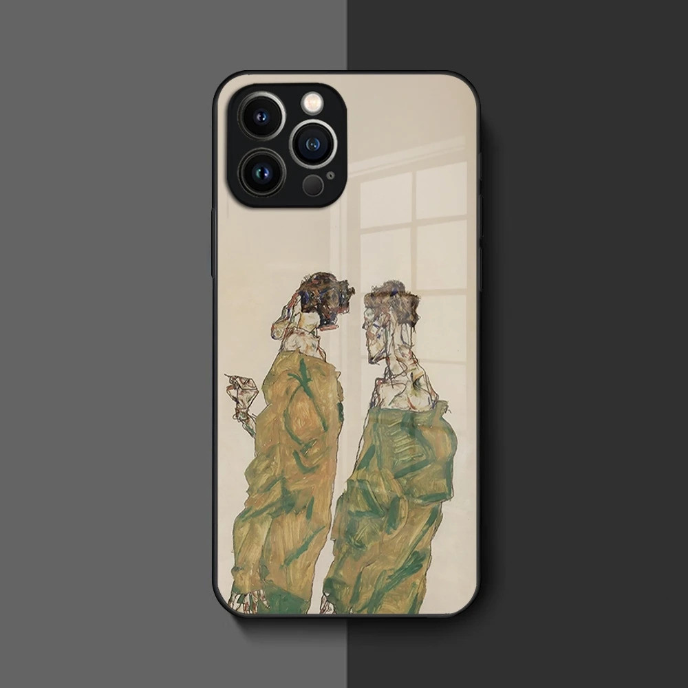 Ốp Điện Thoại BK-1 Egon Schiele Nghệ Thuật Cho Iphone 16 17.15 14 12 11 13 Pro Max Mini 8 X Xr Xs Puls Vỏ Kính Đen