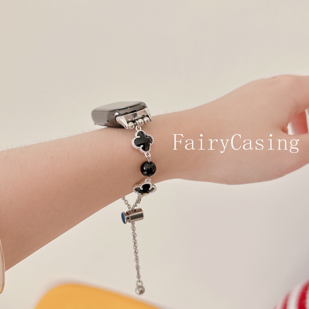 Dây đeo hạt pha lê cho Xiaomi Mi Band 10 9 8 Active 7 Pro 6 5 4 3 Dây đeo cổ tay sang trọng Long lanh Clover Vòng đeo tay không có đồng hồ