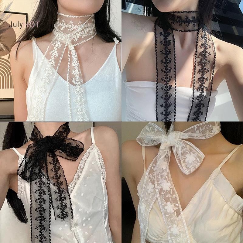 JULYHOT Thêu Ruy Băng Dài Và Thắt Lưng Phụ Kiện Ren Pháp Khăn Mùa Hè Rỗng Hoa Dài Ruy Băng Khăn Buộc Tóc Snood Massivedeals