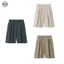 Phong cách Nhật Bản Muji Style / Quần vải lanh nữ ống rộng năm điểm / Quần đi biển dáng rộng