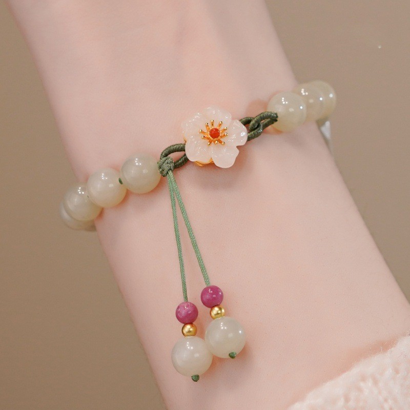 Vòng tay hạt ngọc tròn nhỏ hình hoa đào cho phụ nữ, thiết kế độc đáo, quà tặng bạn thân sinh viên, vòng tay hạt tròn