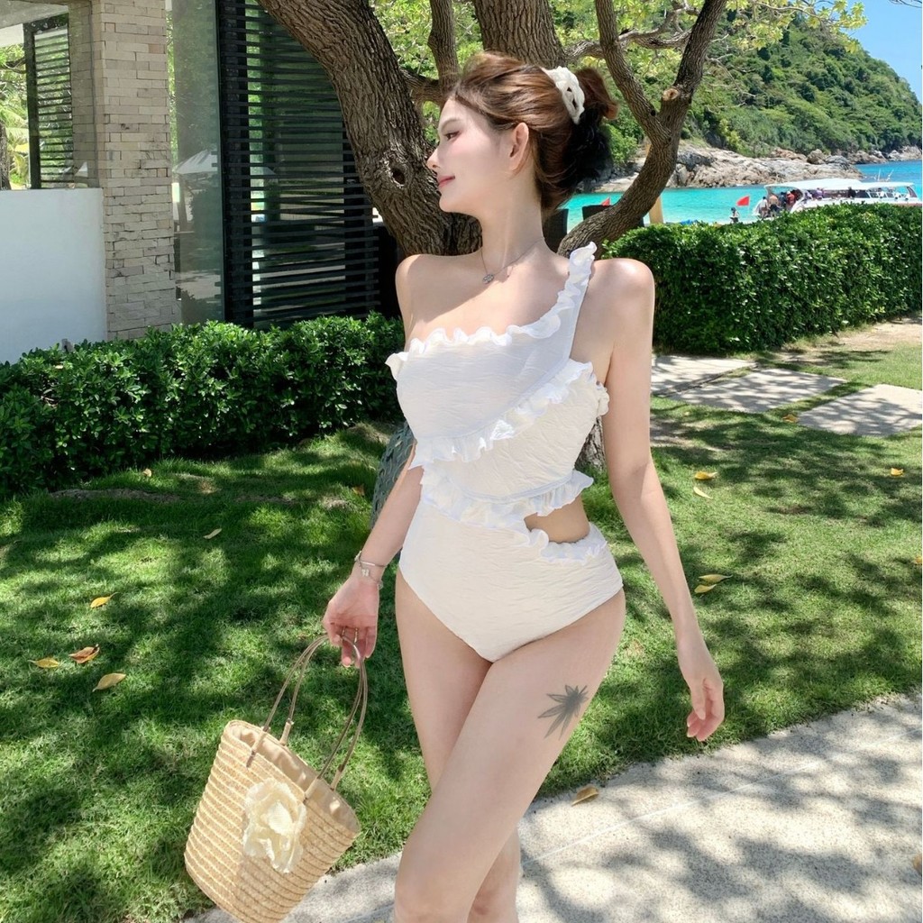 Đồ bơi một mảnh cho phụ nữ, màu sắc đồng nhất, ôm sát, kiểm soát bụng, giảm cân, một vai, đồ bơi cho kỳ nghỉ suối nước nóng