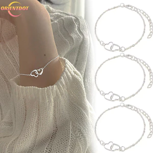 1 / 2 Chiếc Vòng Tay Đôi Trái Tim Hợp Kim Tinh Tế - Màu Bạc Trang Sức Lắc Tay