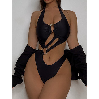 Đồ Bơi Nữ Màu Đen Một Mảnh Không Đều Cắt Rỗng Ra Bikini