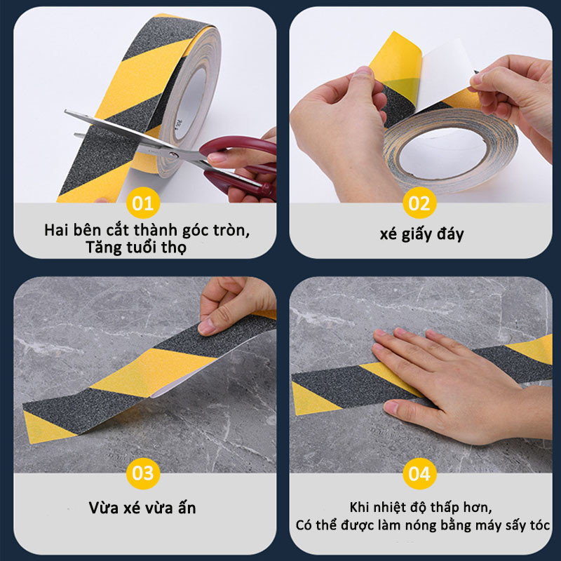 Băng chống trượt dài 5 mét，Độ nhám cao, ma sát lớn, Miếng dán cầu thang chống trượt