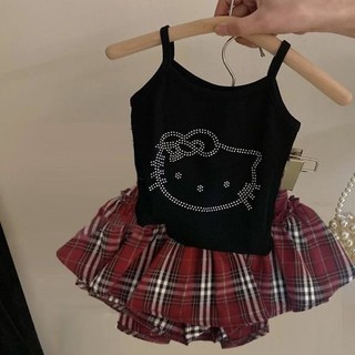 Bộ Đồ Bé Gái Bộ Đồ Bé Gái Mùa Hè 2025 Phong Cách Mới Bé Gái Thời Trang Hoạt Hình Sling Váy Kiểm Tra Bộ Đồ Hai Mảnh