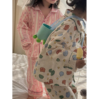 Bộ đồ ngủ mỏng dễ thương cho trẻ em mùa xuân và mùa thu, trang phục ở nhà cho bé trai và bé gái, tay dài và quần dài, bộ hai mảnh
