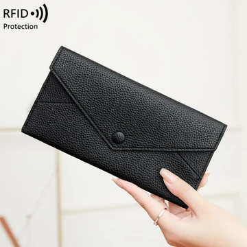 R RFID Bàn chải chống trộm Ví nữ Họa tiết vải thiều Da mềm Túi phong bì dài siêu mỏng Ví ly hợp đơn giản Ví dài Ví đựng ví đựng ly hợp Ví đựng ly hợp Ví chống trộm RFID Bàn chải chống trộm Ví nữ Mẫu v