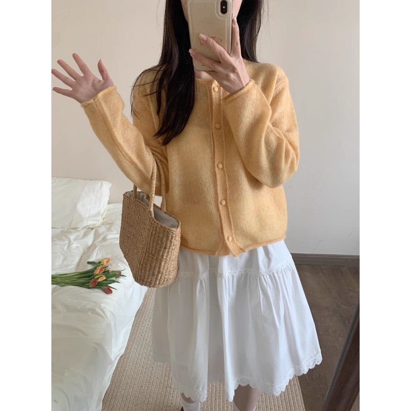SUXI Váy ren lưng cao đơn giản mùa hè mới dành cho nữ 250607