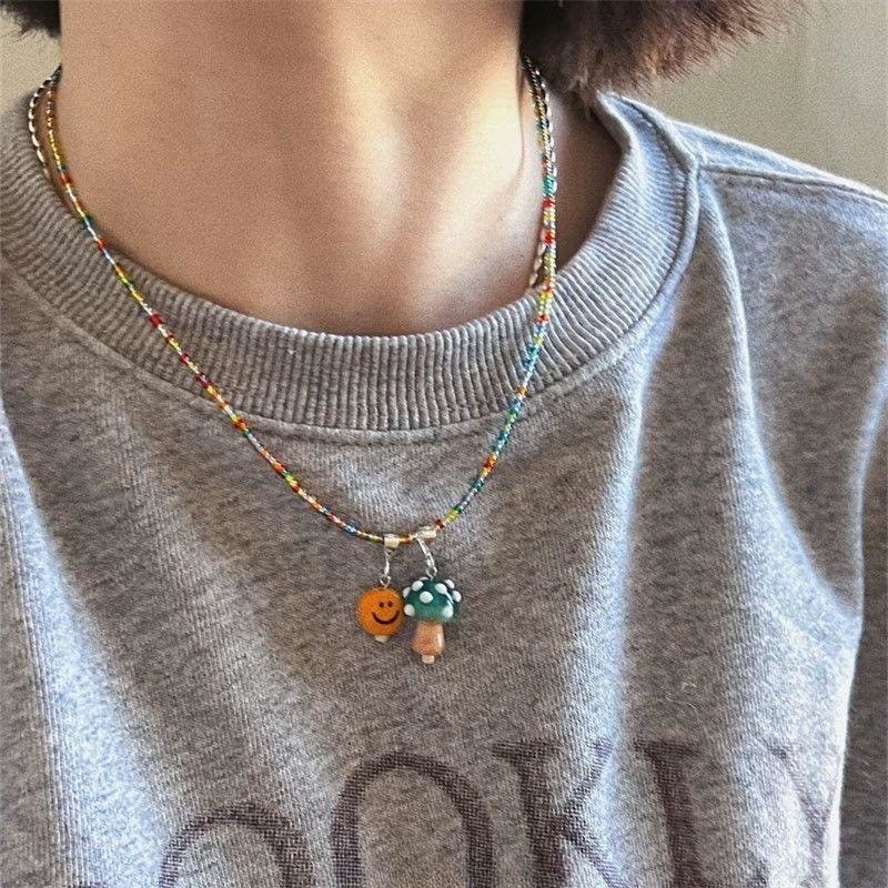 Vòng cổ dễ thương dopamine hình nấm nhỏ đính cườm - Thời trang hoạt hình ngày lễ quà tặng phụ kiện