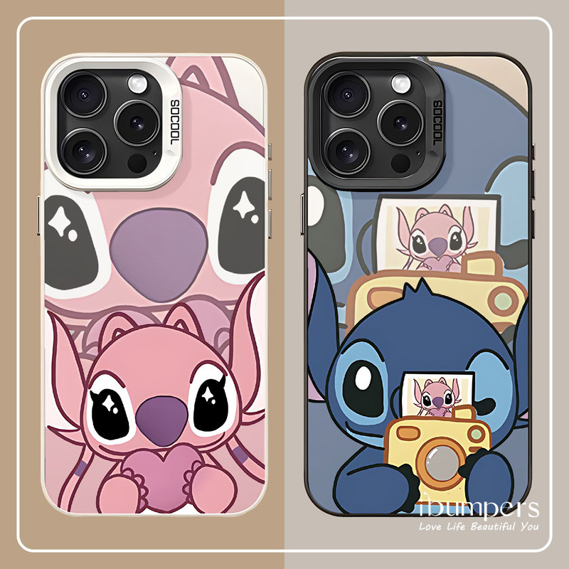 ibumpers Ốp Điện Thoại iPhone Cặp Đôi Dễ Thương Stitch Họa Tiết Thiên Thần Cho IPhone 16 15 14 12 13 11 Pro Max IP 7 8 Plus X XS XR Ốp Lưng IMD Cứng Và Nhẵn