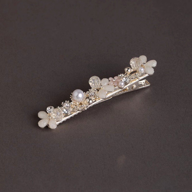 MAUROPOLI Kẹp mỏ vịt thủy tinh tinh tế kiểu Pháp - Phụ kiện tóc cổ tích - Kẹp cao cấp - Kẹp bên hông - Ngọc trai nữ