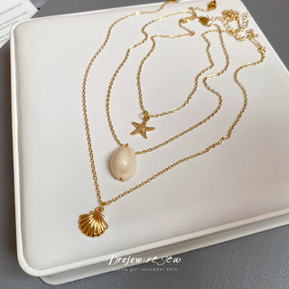 DREJEW 3 chiếc vòng cổ mặt dây chuyền ốc sên vỏ kim loại phiên bản Hàn Quốc, dây chuyền xương đòn phong cách kỳ nghỉ hè, phụ kiện đi lại thời trang và đa năng