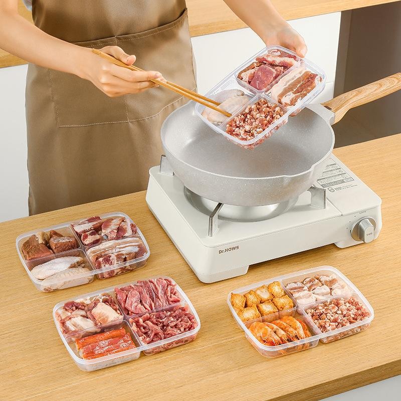 Hộp đựng bảo quản thực phẩm đông lạnh chia 4 ngăn Nắp Dẻo trong suốt 20x13.5x3.5cm amizin