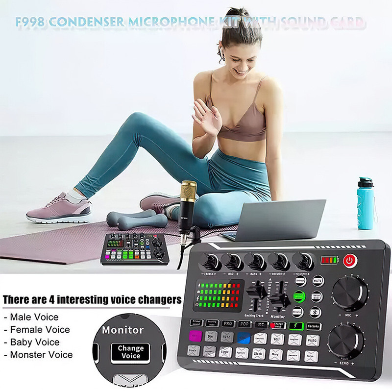 Thiết bị Podcast Gói Micro Condenser Bộ trộn âm thanh Bộ ghi âm phòng thu