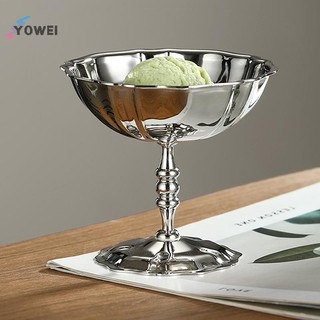 Cốc kem bằng thép không gỉ YOWEI, Bát tráng miệng Pudding, Cốc tráng miệng đế cao, Đĩa phục vụ Salad trái cây, Đĩa ăn nhẹ, Bộ đồ ăn, Thích hợp cho nhà bếp, KTV, Ba