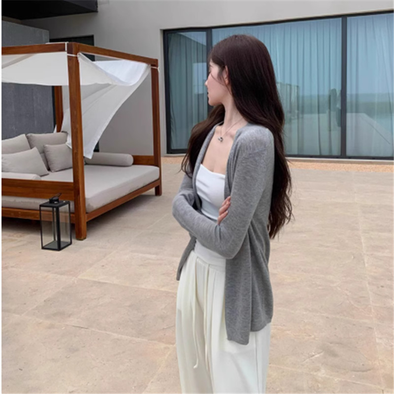 SUXI Áo len Cardigan màu hồng đơn giản nhẹ nhàng phong cách mới mùa hè dành cho nữ 250522