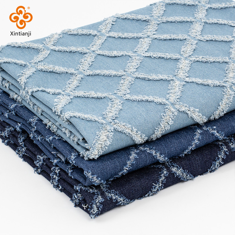 Dày Xanh Hình Thoi Rửa Vải Denim Mềm Mại DIY Túi Thiết Kế Vải Handmade DIY Quần Áo 50x150cm