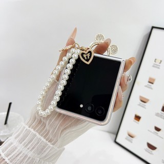 Vòng tay ngọc trai Hàn Quốc Kim cương giả Vỏ da Mickey cho Motorola Razr 50 Ultra 50Ultra Razr 60 50 5G Giá đỡ vòng bảo vệ toàn diện