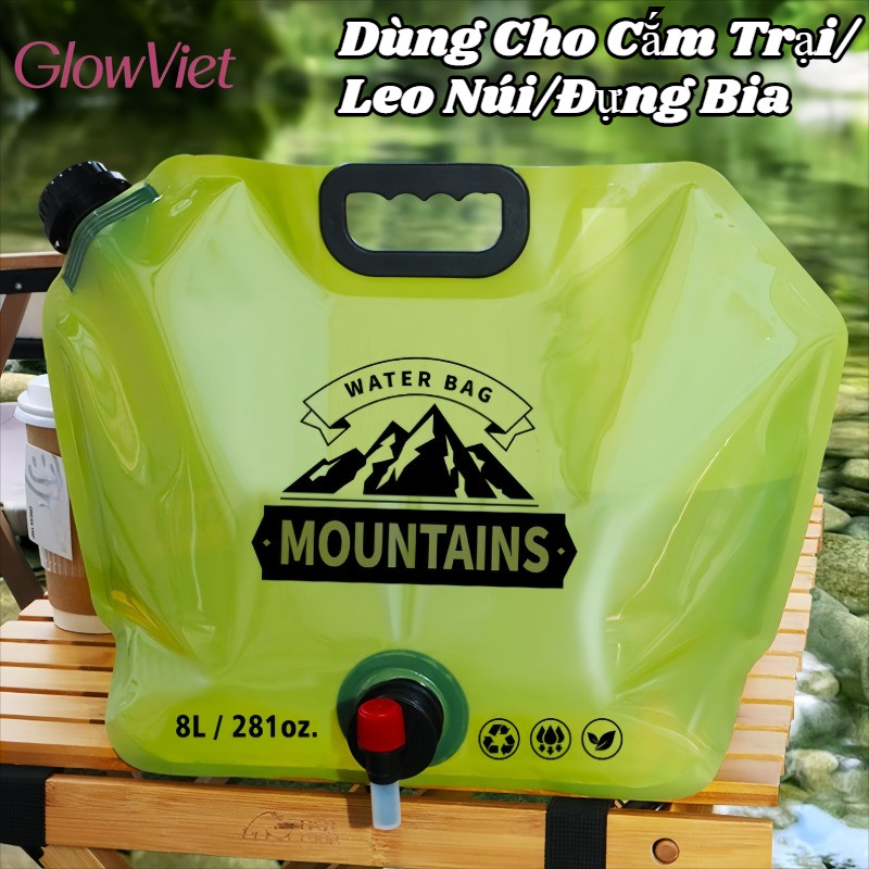 Túi đựng nước gấp 8L,Gấp Gọn 3 Giây,Dùng Cho Cắm Trại/Leo Núi/Đựng Bia, Thiết Kế Quai Xách Chắc Chắn