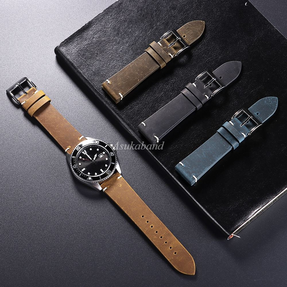 Handmade Vintage Da Thật Chính Hãng Dây Đeo Đồng Hồ 18mm 20mm 21mm 22mm Matte Cow Leather Watch Band Retro Nam Nữ Cổ Điển Kinh Doanh Quà Tặng Màu Nâu Đen Vòng Tay Xanh