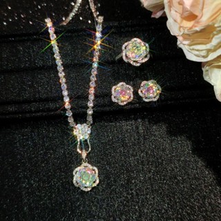 Châu Âu Mỹ ins Phong Cách Mới Hoa Hồng Cắt Hình Bát Giác Nhiều Màu Sắc Zircon Full Kim Cương Phù Hợp Với Nữ