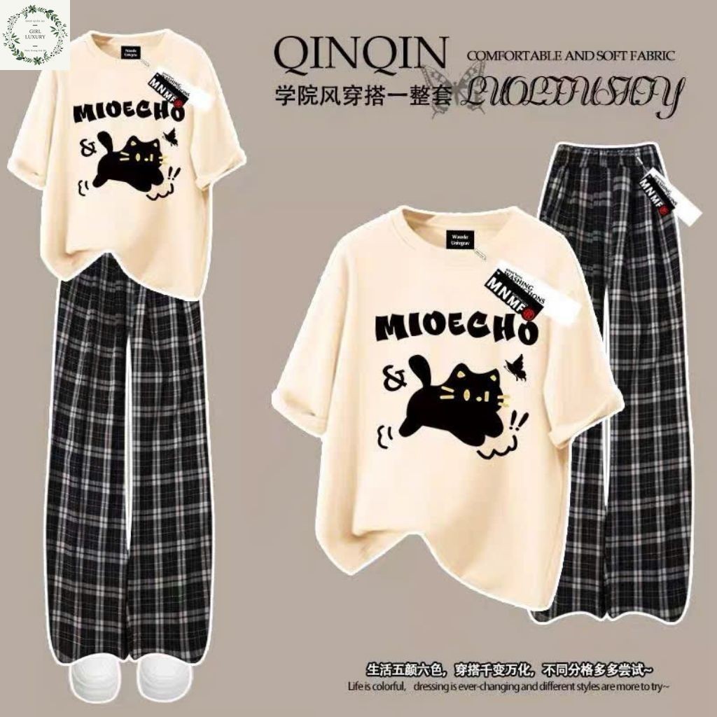 Tổng hợp Sét Bộ Quần dài ống rộng+ Mix Áo Phông Form Rộng chữ -MÈO MÁY