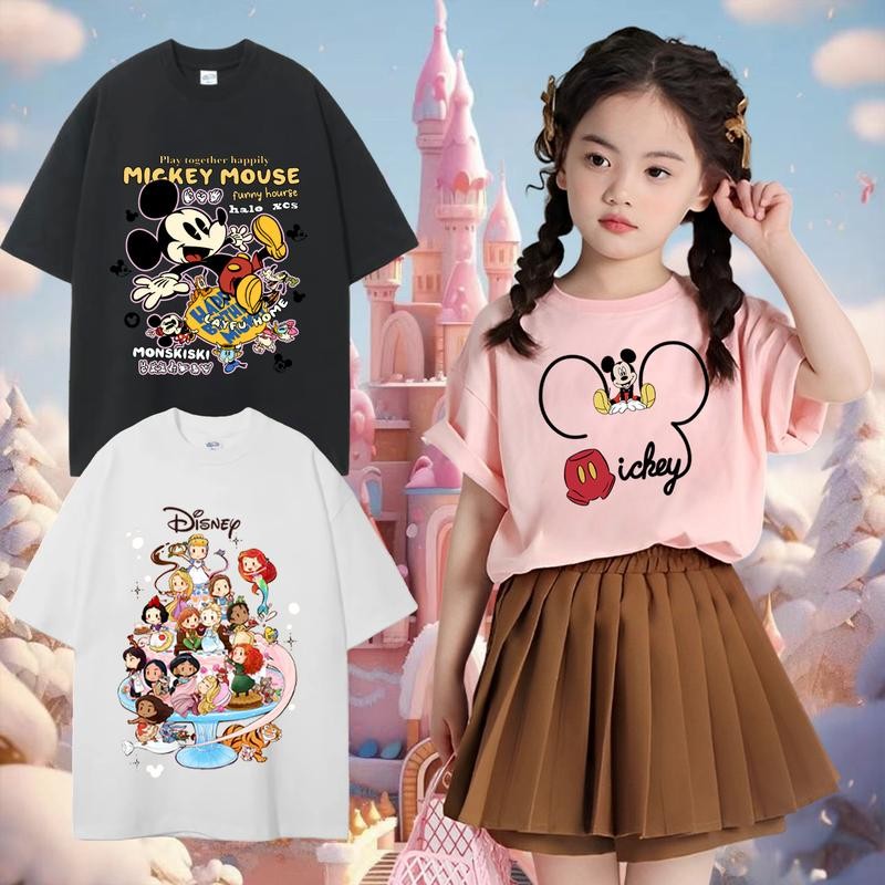 Áo thun ngắn tay in hình nhân vật hoạt hình Mickey 2025 cho trẻ em nhiều màu tùy chọn
