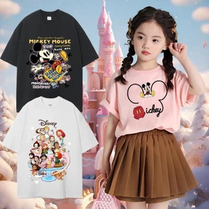 Áo thun ngắn tay in hình nhân vật hoạt hình Mickey 2025 cho trẻ em nhiều màu tùy chọn