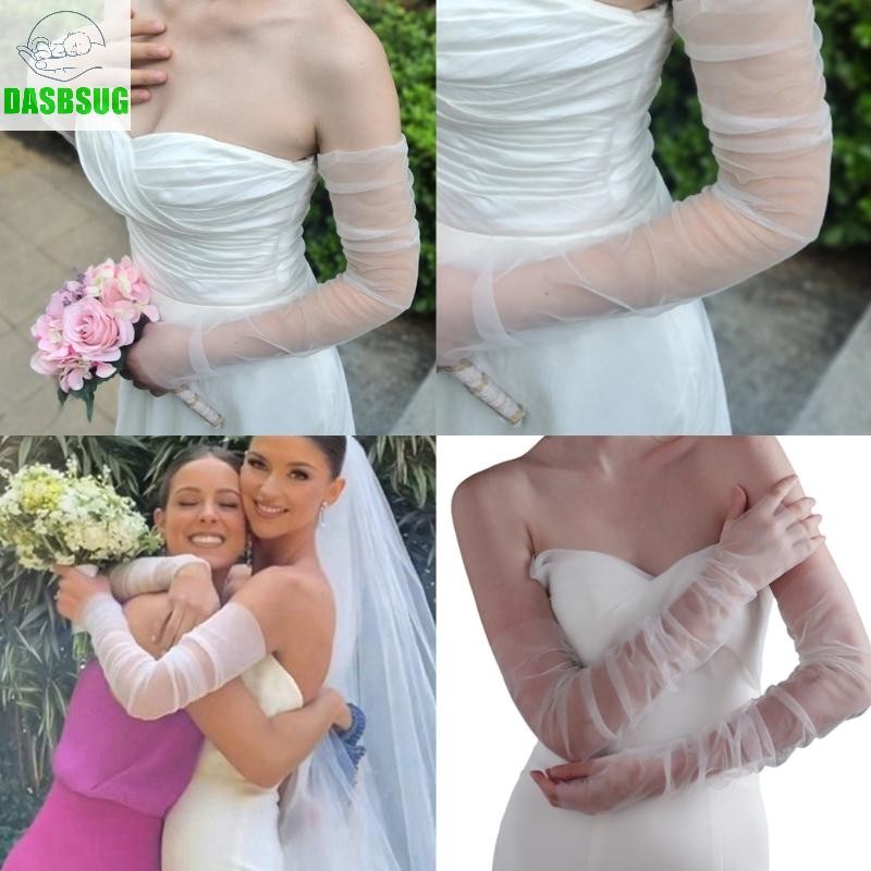 DASBSUG Khuỷu Tay Găng Tay Ngón Cho Cô Dâu - Sheer Tay Áo Cưới Phụ Kiên