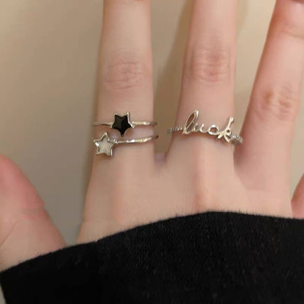 Nhẫn chữ Lucky~ Star cho phụ nữ, kiểu dáng đơn giản, đa năng, phong cách tối giản, nhẫn ngón trỏ, thiết kế độc đáo, nhẫn thời trang cá tính